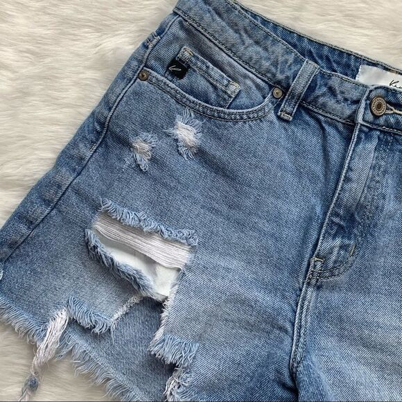 High Rise Cutoff Shorts Denim Distressed Ripped Kancan Size Medium Destroyed - Picture 4 of 9